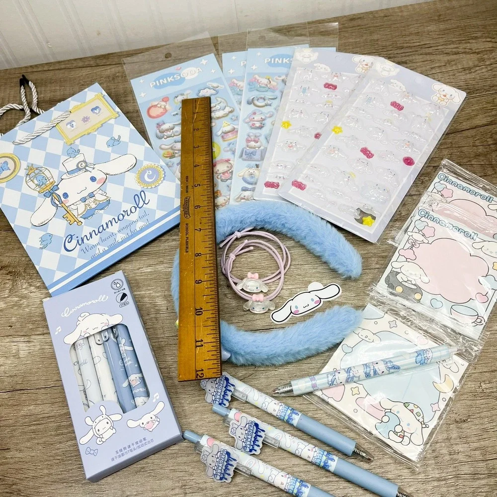 Sanrio Cinnamoroll Stationery Accessory Gift Set Stickers Pens Headband Blue